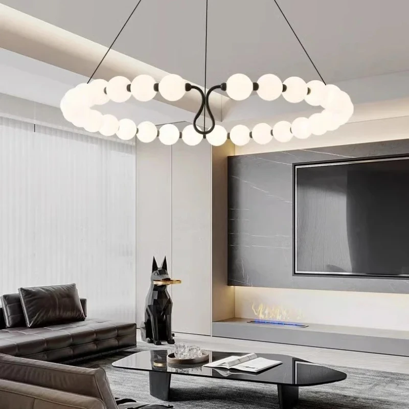 American Minimalist Magic Bean Acrylic Ball Led Chandelier Ceiling Lustre For Restaurant Living Dining Table Bedroom Hotel Lobby