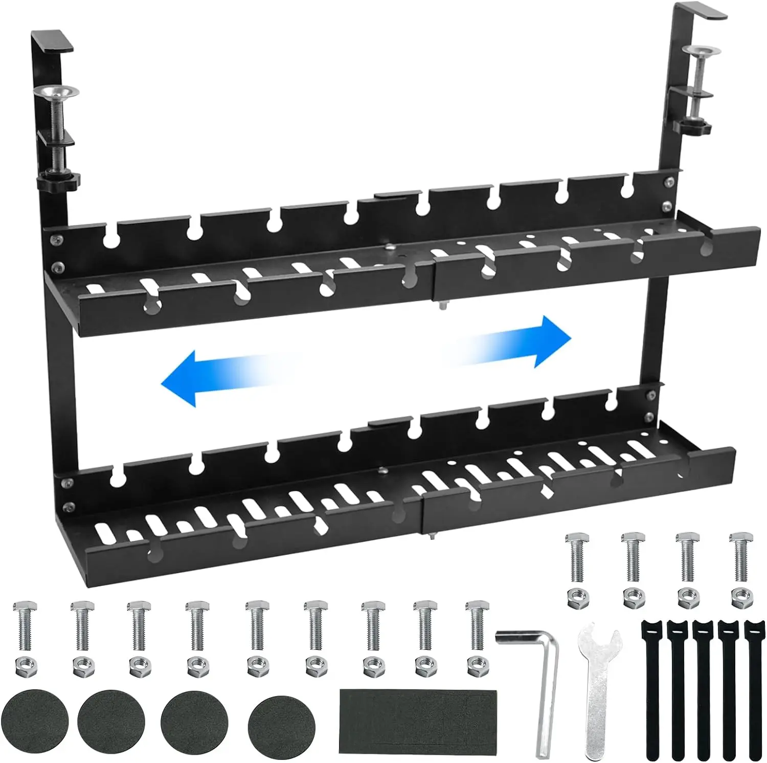 Cable Management Under Desk Tray, 2 Layer, No Drilling Under Desk Cord Management, Cable Management Rack, Cable Holder Desk With