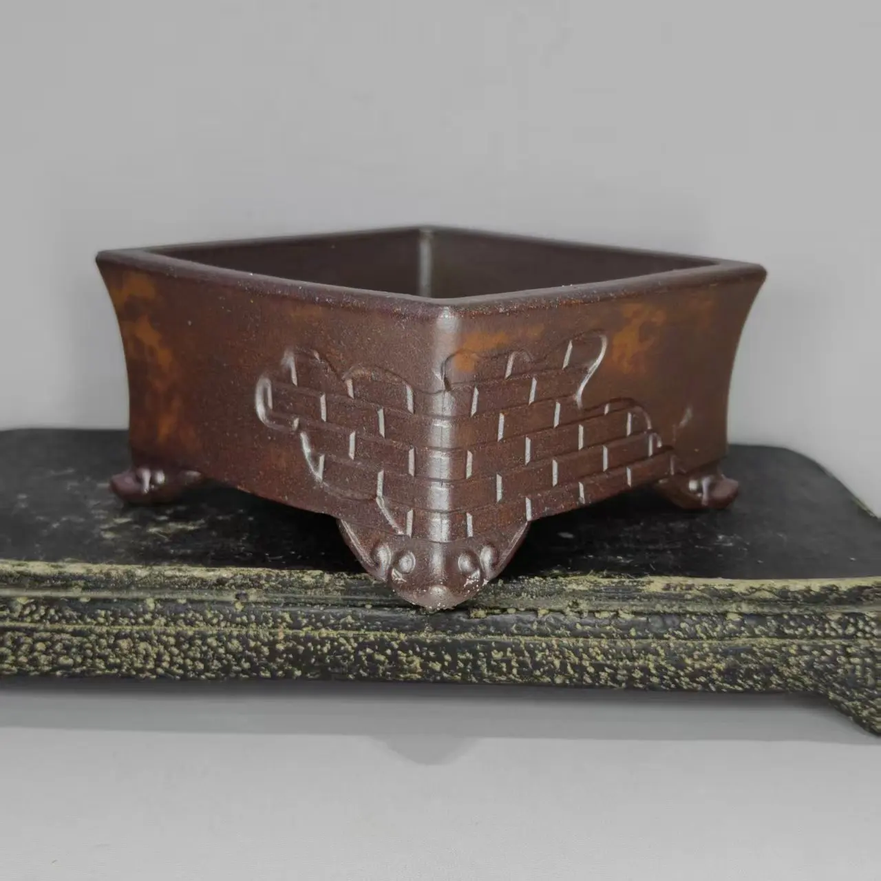 Square Shape Cloud Feet High-tem Unglazed Yixing Clay Bonsai Pot