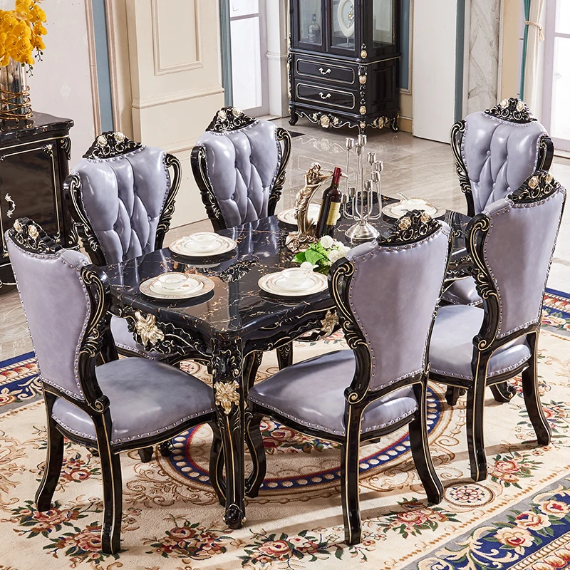 European dining table French marble dining table chair combination black sandalwood rectangular furniture