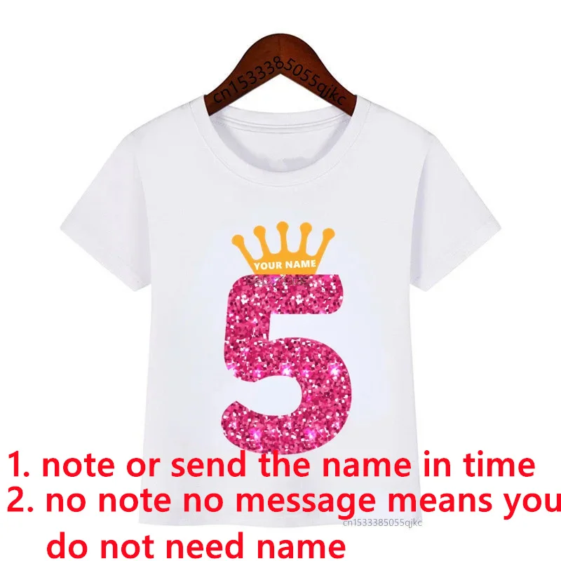 Crown Birthday Number Printed T-Shirt Kids Birthday Girl T-Shirt Custom Number Name Funny Cute Gift T-Shirt