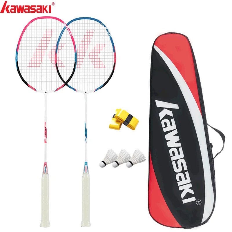 Kawasaki KD-3 Carbon Fiber Badminton Racket 2PCS-Pair Red Blue Badminton Set 18-22 pounds