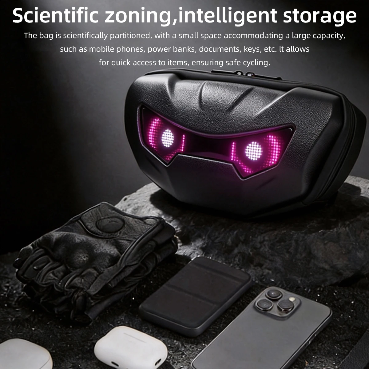 DIY Evil Eyes LED Smart Bike Handlebar Bag APP Custom Pixel Pattern Scooter Front Storage Pack Bicycle Riding Safety Warning Bag
