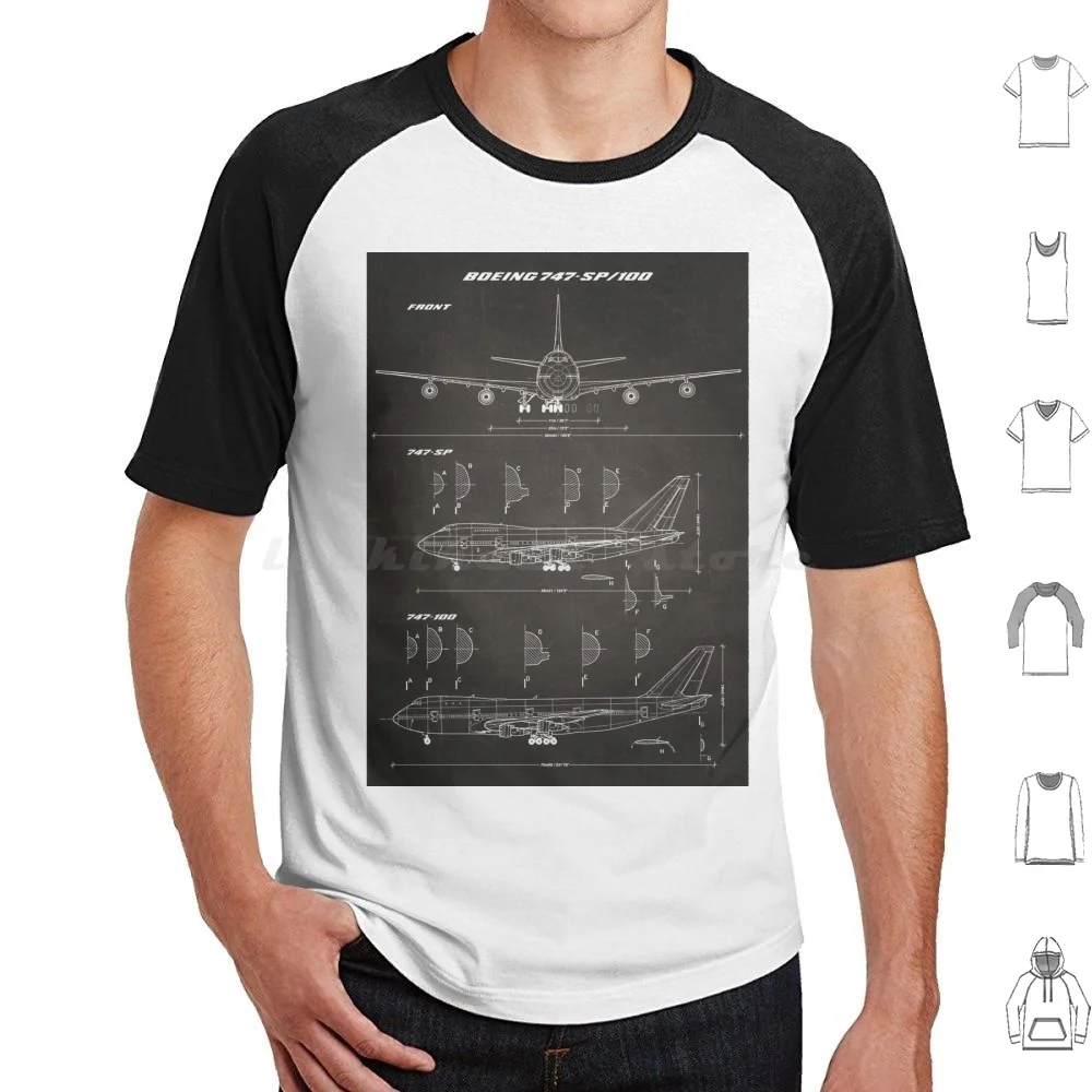 Boeing 747-Sp & 747-100 Concept Drawing Blueprint ( Chalkboard ) T Shirt Cotton Men Women DIY Print Boeing Boeing747 Boeing 747