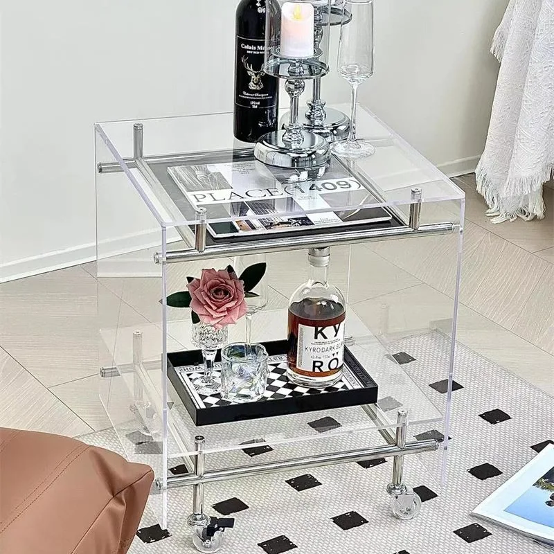 

Acrylic trolley, living room, sofa side, bedside tables, movable stainless steel shelves