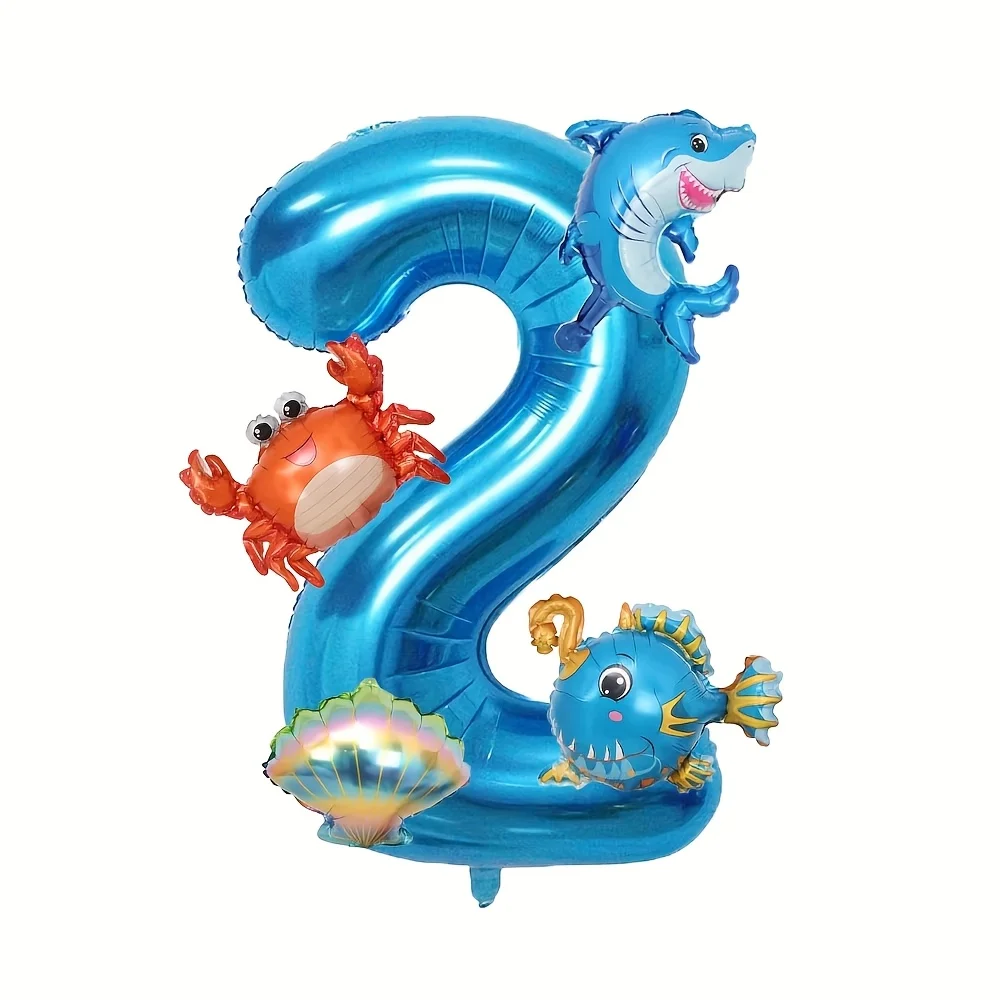 5Pcs 32inch Mini Blue Ocean Balloon Set With Digital Balloons And Ocean Themed Decorations For A Birthday Party Balloon - view 5