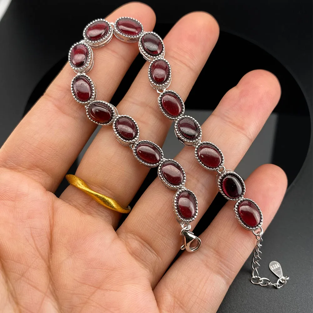 HOYON Natural Purple Teeth Garnet Women\'s Bracelet Ruby s925 Pure Silver Couple Bracelet Jewelry with Colorful Crystal Gemstone