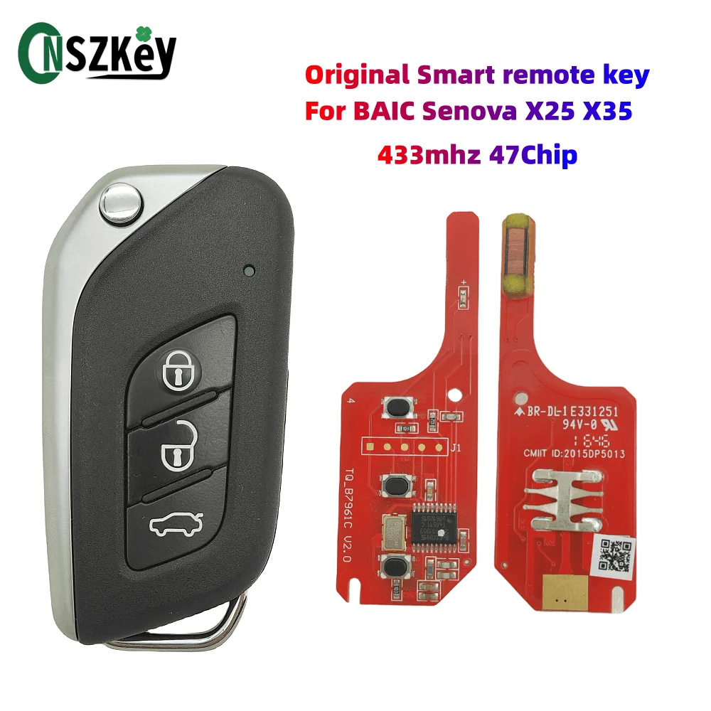 CNSZKey Original Smart Remote Key FOB For BAIC Senova X25 X35 3 Buttons 433.92MHZ ASK 47 PCF7961X Chip With LOGO