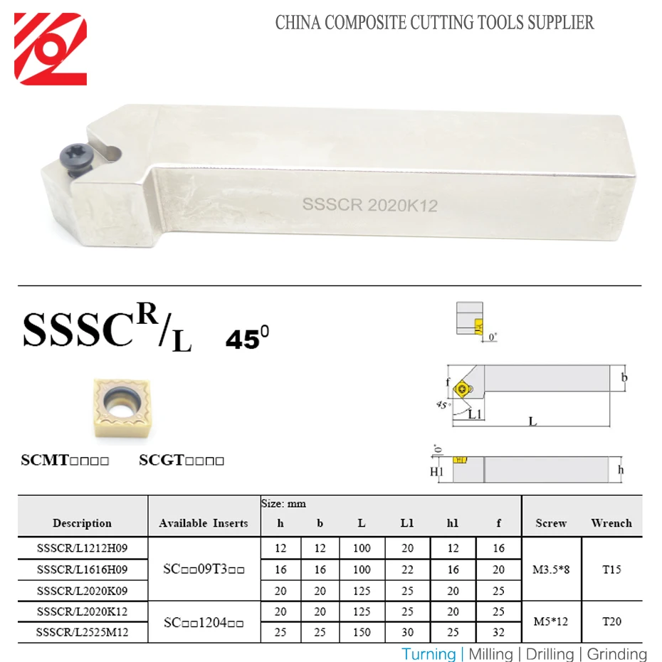 SSSCR1212H09 SSSCL1212H09 SSSCR1616H09 SSSCR2020K12 SSSCR2525M12 SSSCR SSSCL SCMT120408 Inserts Lathe Cutter Turning Tool Holder