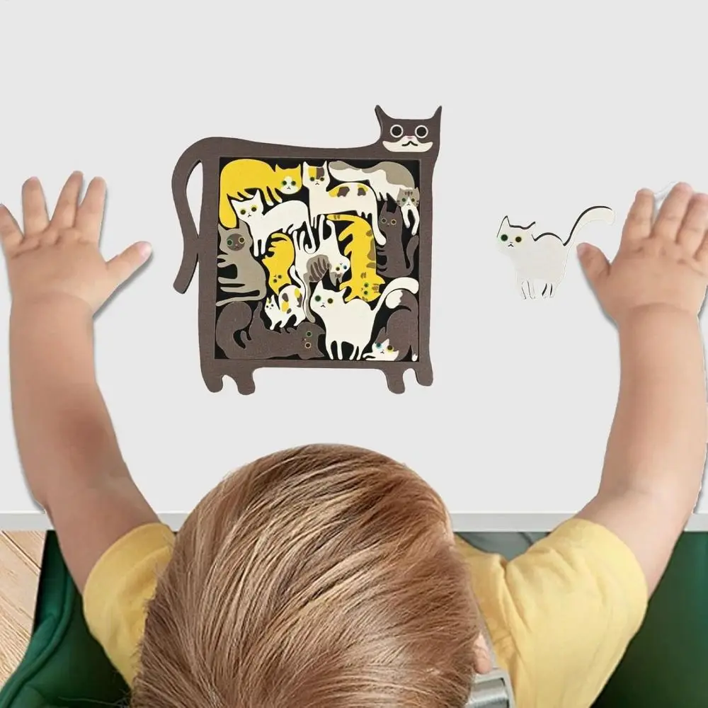 Wooden Cat Puzzle Game Brain Burning Building Block Cat Figurine Puzzle Special-shaped Table Games Animal Puzzle Children's
