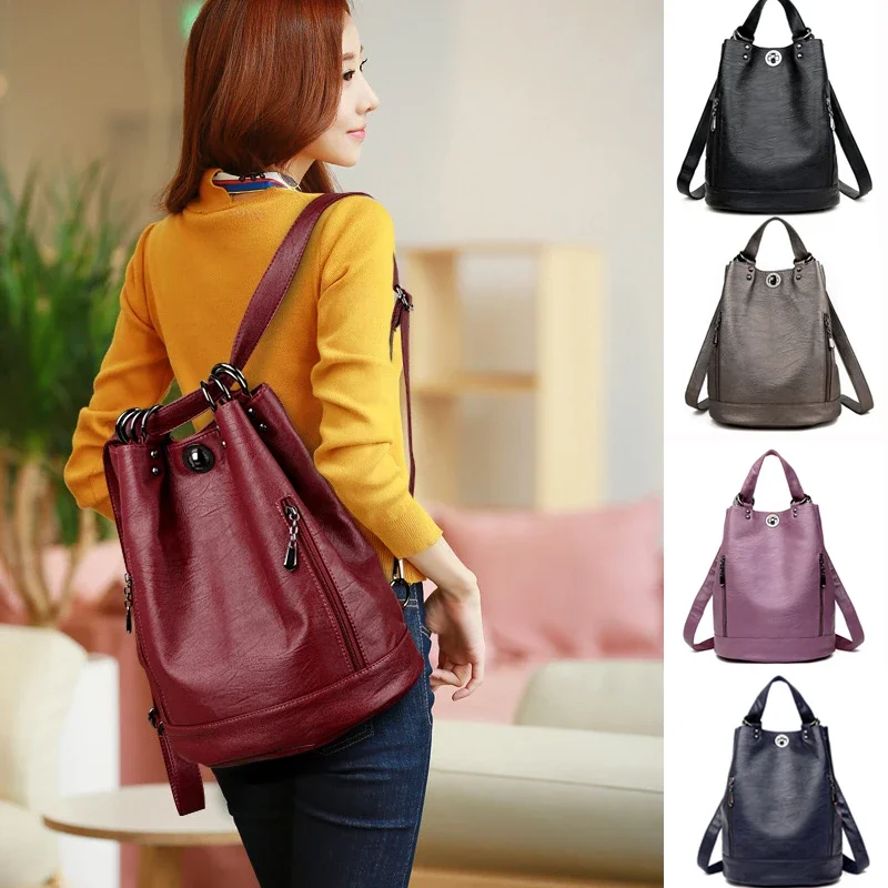 

Multifunction Women Vintage Shoulder Bag Ladies Rucksack Large Capacity Travel Bag Sac A Dos Preppy Women Leather Backpacks