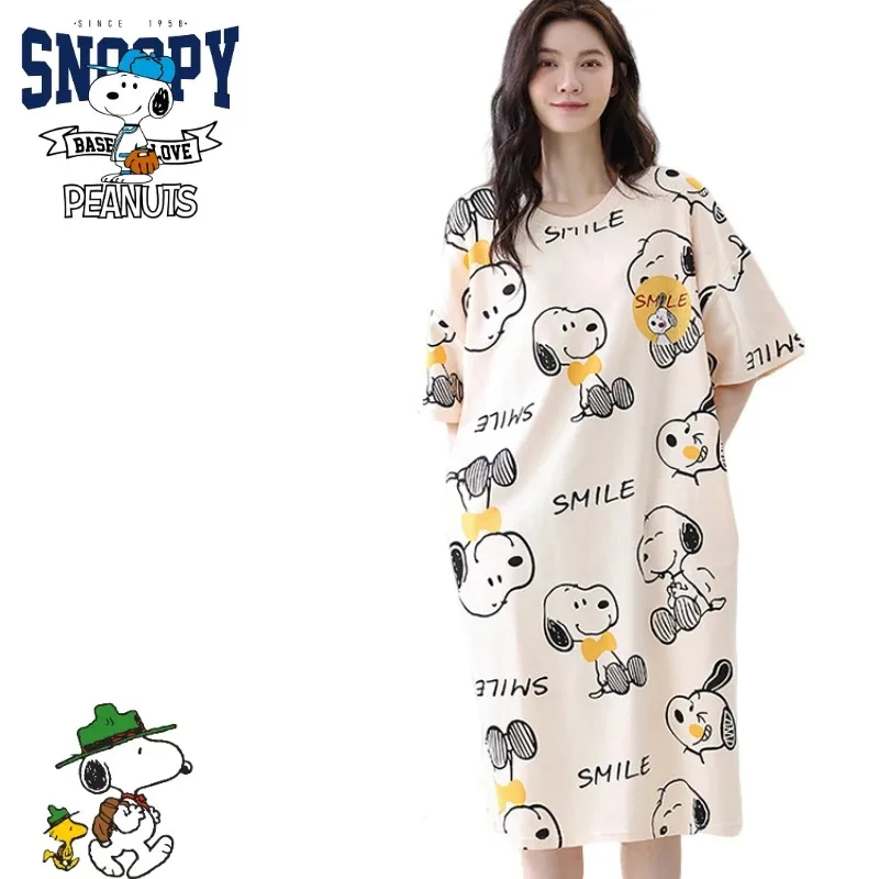 

Snoopy cartoon cute pajamas creative Kawaii girls summer lightweight home clothes dress with chest cushion large-sized gift