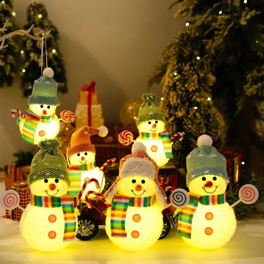 LED Light Christmas Snowman Lights Glowing Feature Handmade Snowman Lantern Top Hat Design Snowman Ornament Gift Giving