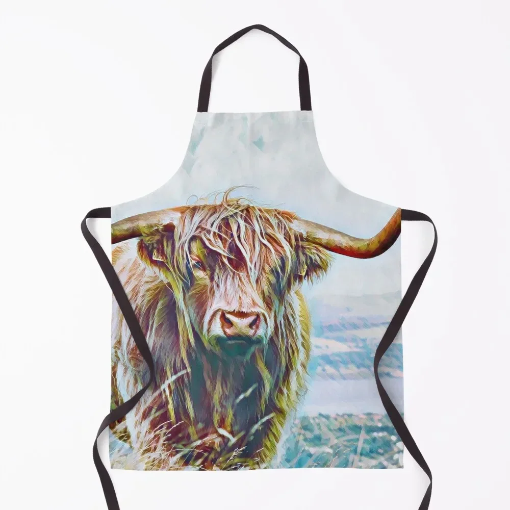 

Highland cow Apron Kitchen New 2022 Year for home useful pieces Kitchen Chef Apron