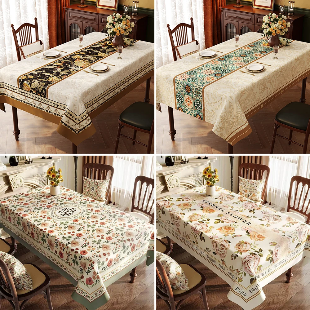 New American Vintage Style Tablecloth Waterproof Oilproof Washable Heat Resistant for Kitchen Dining Coffee Table Home Decor
