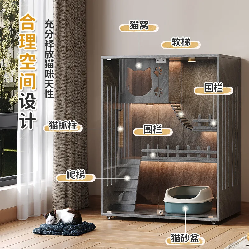 

Household indoor cat cage Glass door Cat house Three-layer cat cabinet Breeding cage