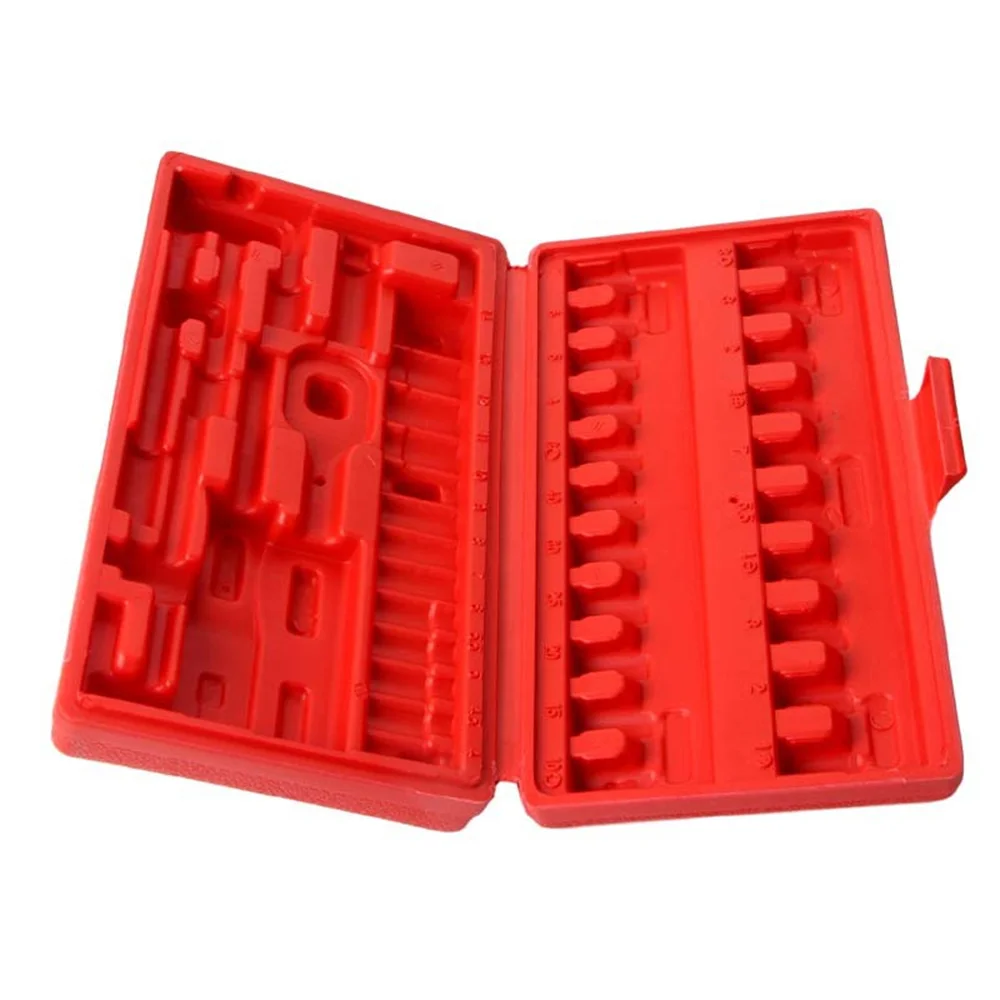 46pcs Set Capacity Empty Box 1/inch 6.35 Ratchet Sleeve Repair Tool Red Repair Kit For Auto Parts General Motor Disassembly Tool