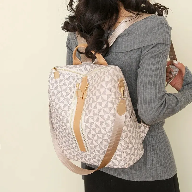 A Stylish Pu Backpack With Unique Pattern Design And Large Capacity Is Suitable For Commuting Shopping And Traveling