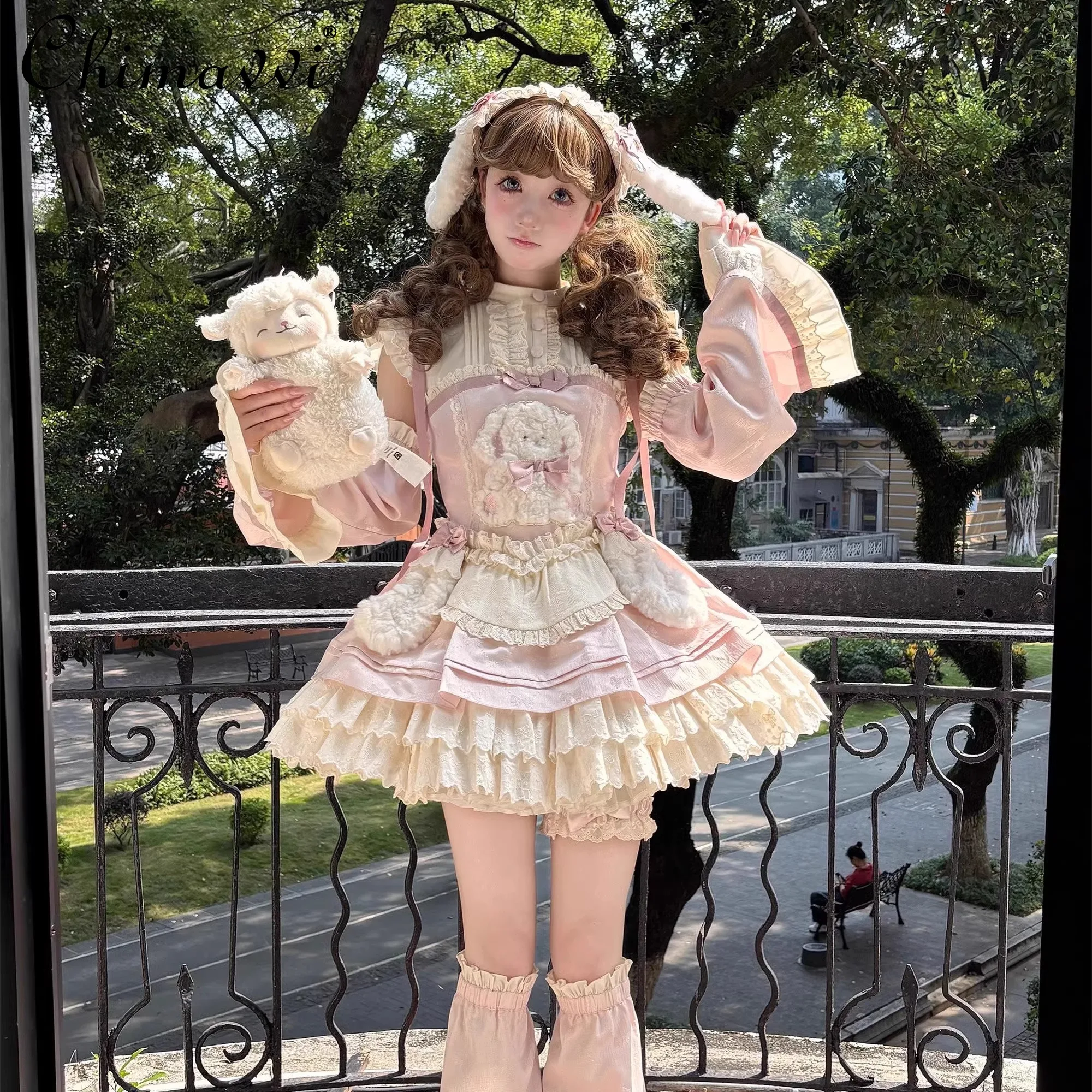 

Pink Lolita Sweet Girl Doll Daily Lolita Dress Spring and Summer New Cute High Waist Kawaii Short Dresses Elegant Lo Dresses