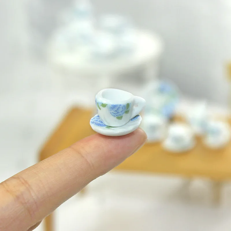 1:12 ミニチュアシミュレーションセラミックティーセットティーカップミニチュアおもちゃモデルドールハウスアクセサリーマイクロシーンプレイハウス装飾