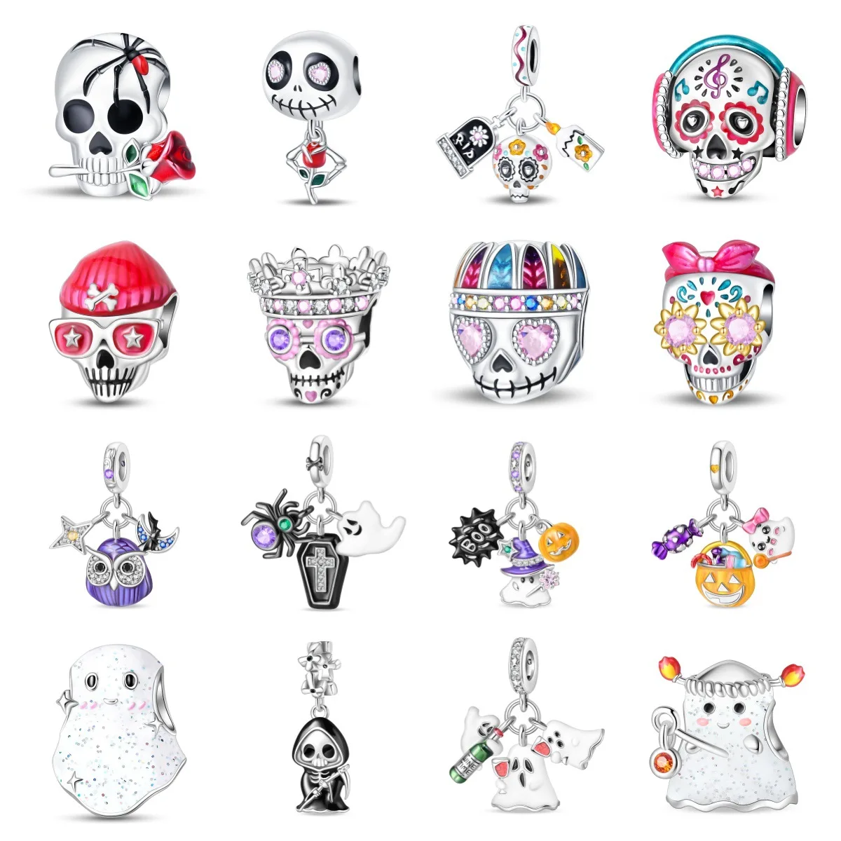 Cross-border Halloween skull funny and naughty pumpkin pendant beads DIY accessory bracelet plated with 925 silver