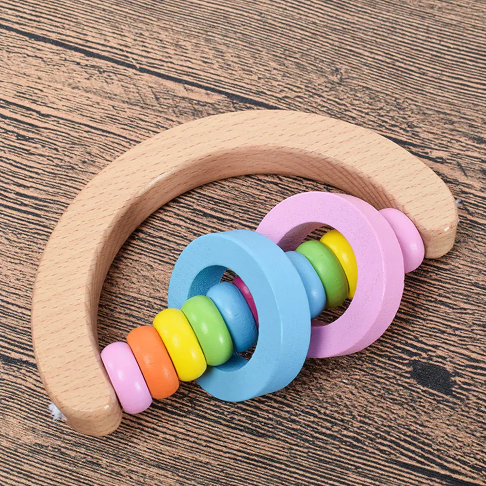 2 قطعة خشخيشة خشبية ملونة الطفل Handbell ألعوبة تعليمية مبكرة للتطوير الحسي للرضع والتنسيق بين اليد والعين