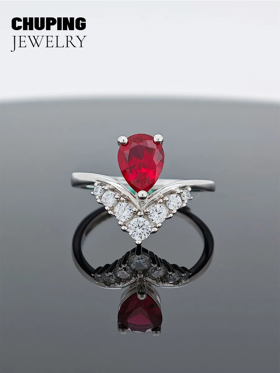 

ChuPing Fine Jewelry Lab Рубиновая груша в форме 6*8 мм Кольцо из стерлингового серебра S925 для свадьбы, дня рождения, подарка на годовщину