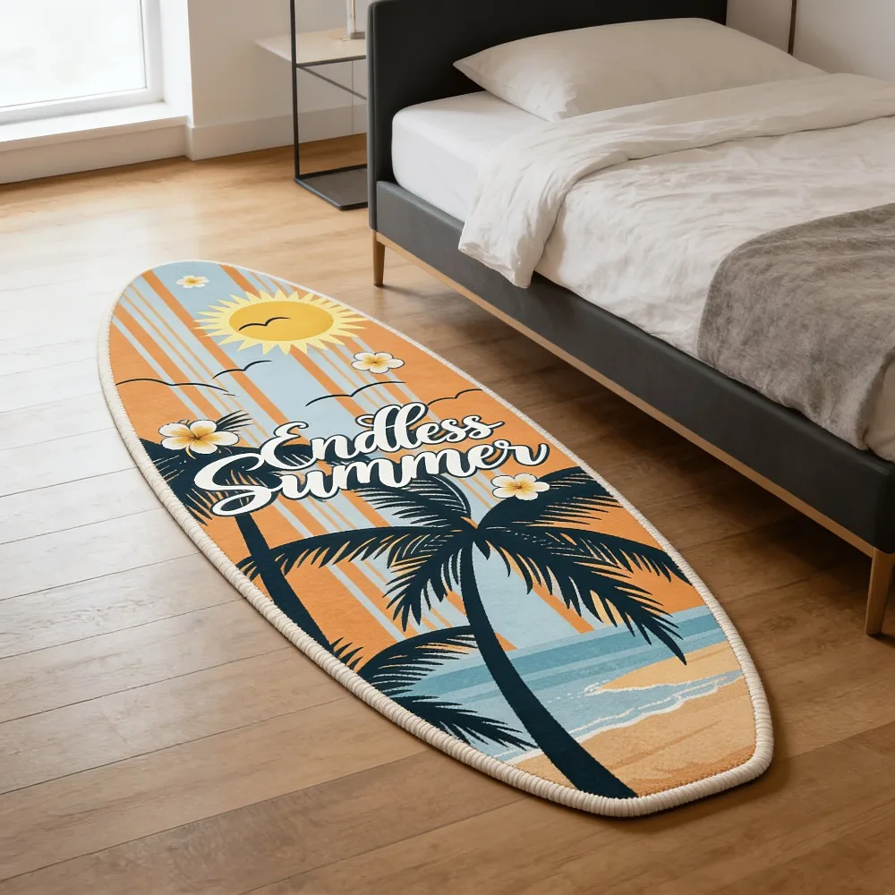New Surfboard-Shaped Bedroom Mat Hawaiian Style Soft Floor Mat Faux Cashmere Non-Slip Runner Rugs Cozy Decor