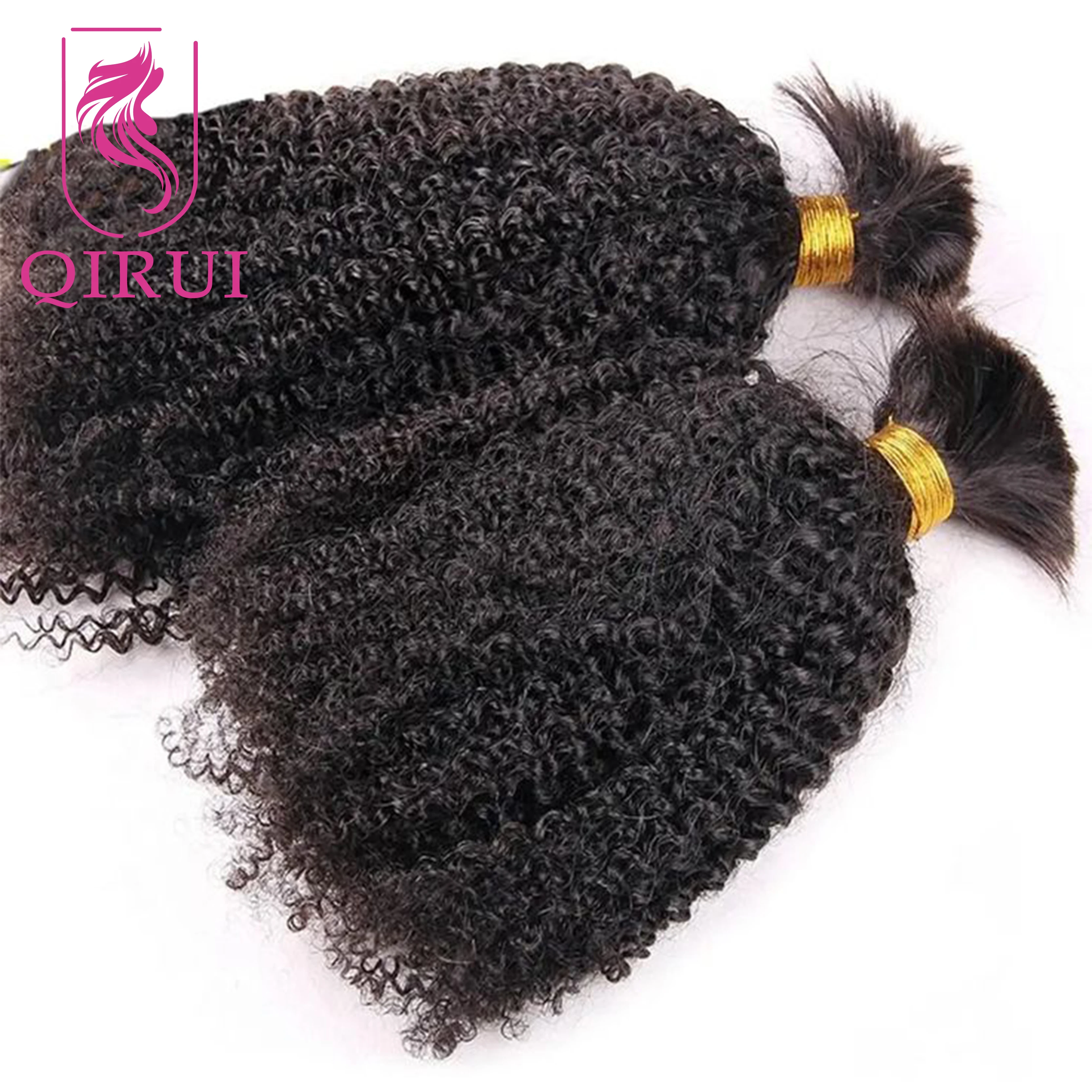 Bulk Human Hair For Braiding Afro Kinky Curly Burmese Human Hair No Weft Double Drawn Full End Boho Braids Hair Extensions