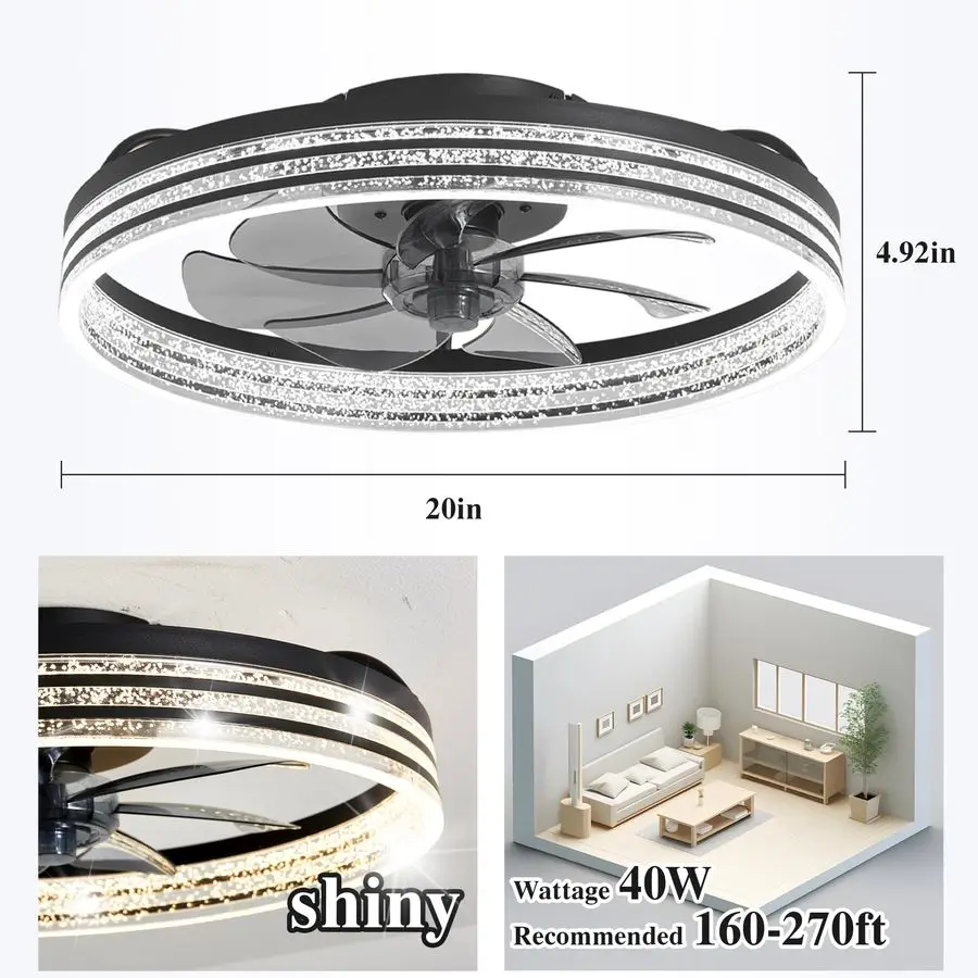 Ventilateurs de plafond avec lumières WiFi à distance Alexa 20 Ventilateurs de plafond modernes à profil bas encastrés pour chambre à coucher Température de couleur continue