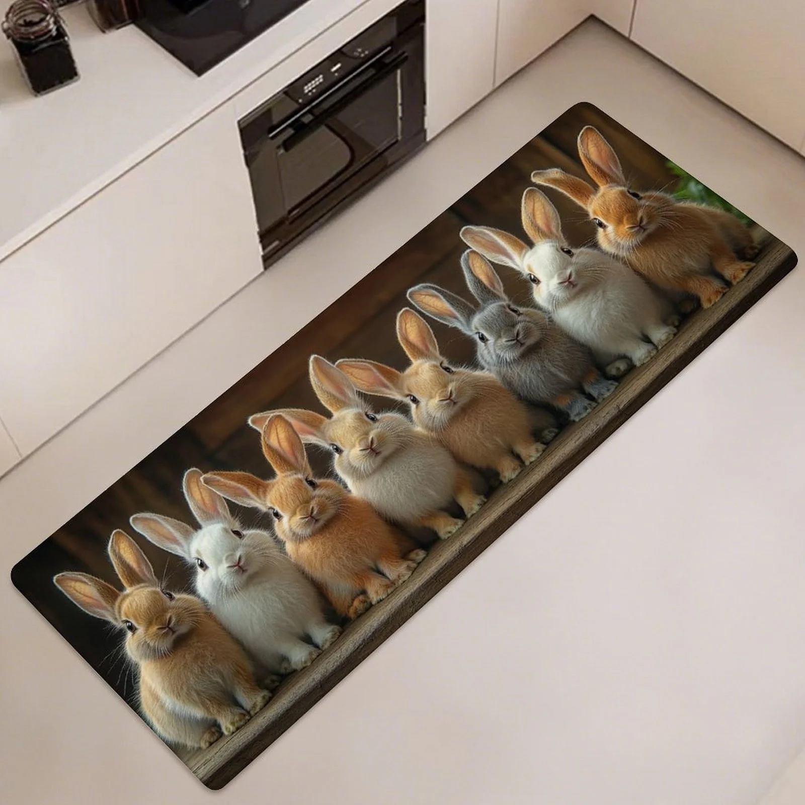 

Cute Fluffy Rabbit Kitchen Long Mat, Non-Slip Washable Runner Rug with Animal Print for Kitchen, Bathroom, Laundry Room Decor