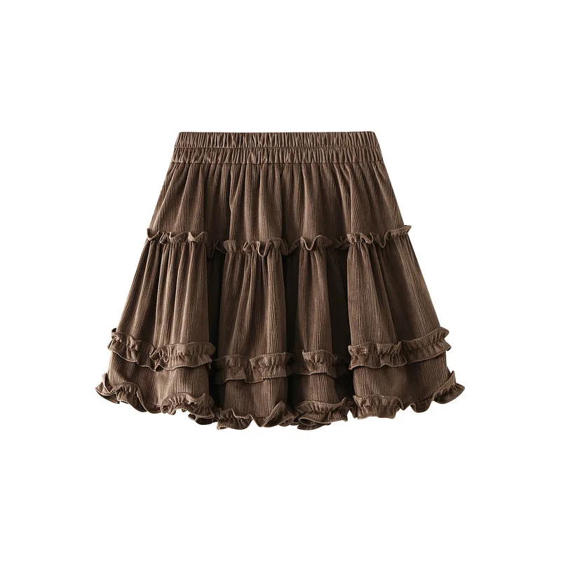 

Женская осенняя юбка-торт кофейного цвета в стиле ретро, французская пышная короткая юбка с высокой талией, чтобы прикрыть бедра