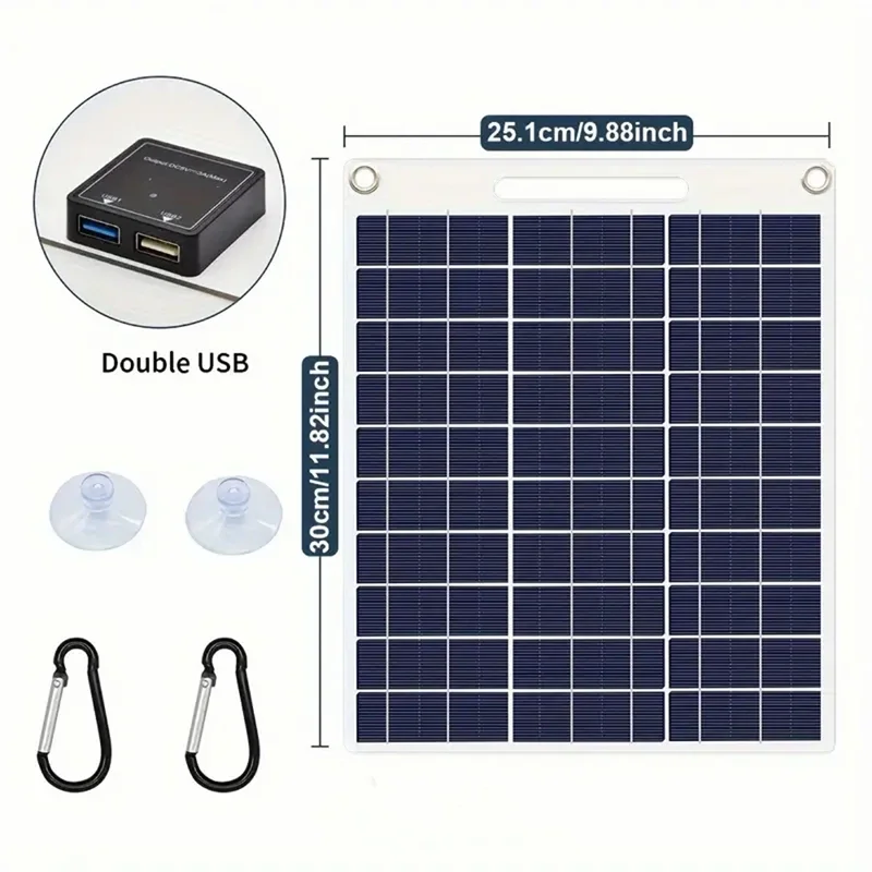 Panel Solar portátil con dos USB, adecuado para carga de teléfono móvil, suministro de Banco de energía para acampar al aire libre, electrónica de