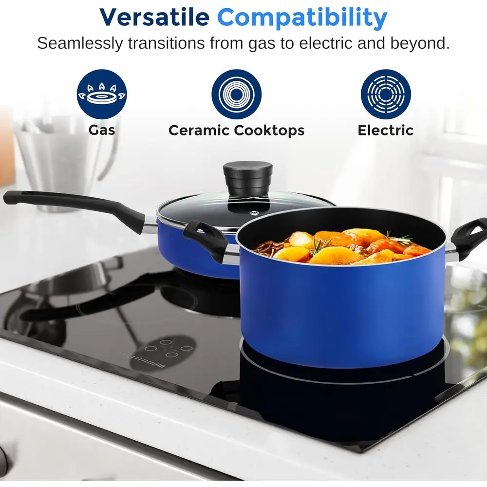 Blue 20-Piece Cookware Set with Knives: Non-Stick, Multi-Size Pots & Pans, Heat Resistant, Dishwasher Safe