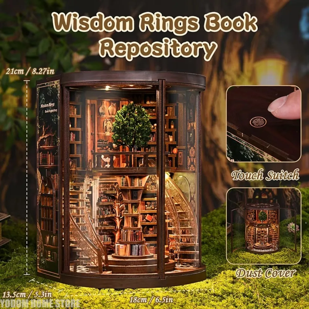 

NEW DIY Wooden Book Nook Figurines Miniatures Wisdom Rings Book Repository Bookend for Friends Birthday Gifts Home Decor Crafts