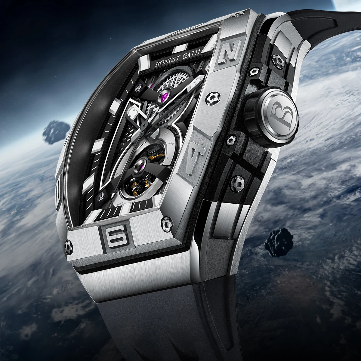 

BONEST GATTI BG5701 Mechanical Watch for Men Tonneau 316L Steel Waterproof Sapphire Crystal Wristwatch