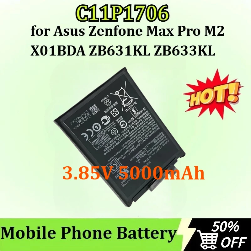 

Newly upgraded 3.85V 5000mAh C11P1706 Mobile Phone Battery for Asus Zenfone Max Pro M2 X01BDA ZB633KL ZB631KL Batteries