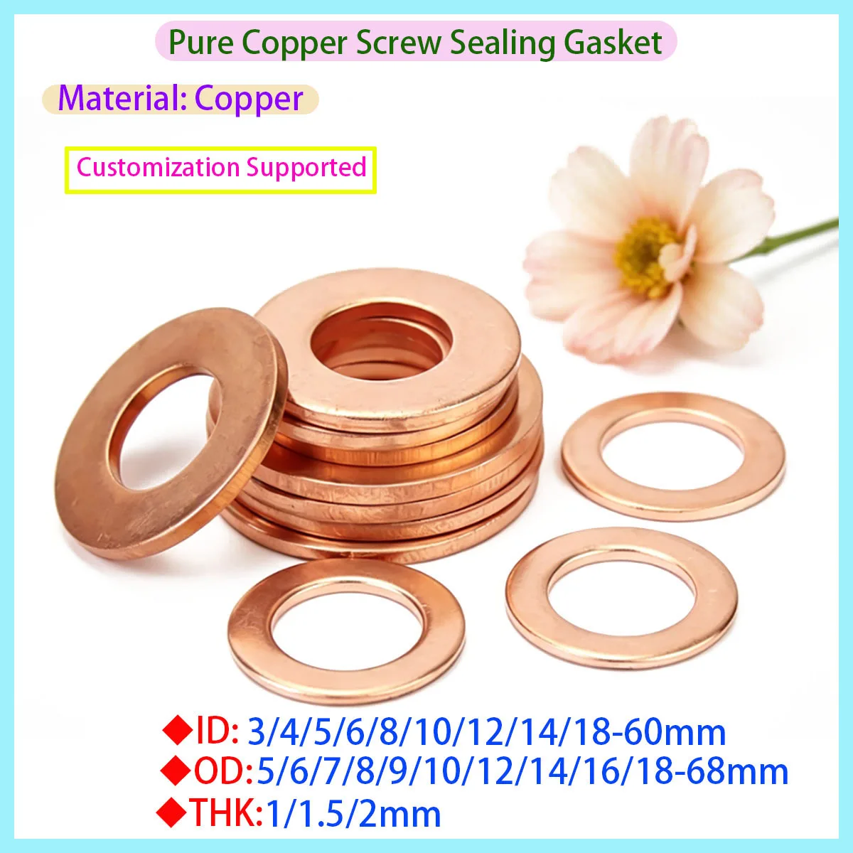 

Solid Pure Copper Oil Plug Gasket O-ring Sealing Gasket Copper Oil Plug Gasket M5 M6 M8 M10 M12 M14 M16 M18 M20 M22