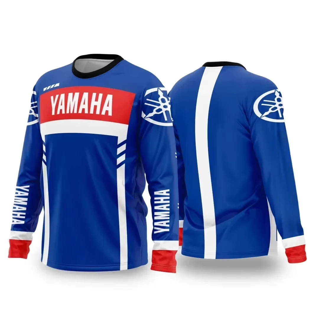 الصيف ياماها الرجال النساء دراجة نارية ركوب دعوى فضفاضة تنفس التجفيف السريع على الطرق الوعرة بدلة سباق بأكمام طويلة تي شيرت رياضي #5