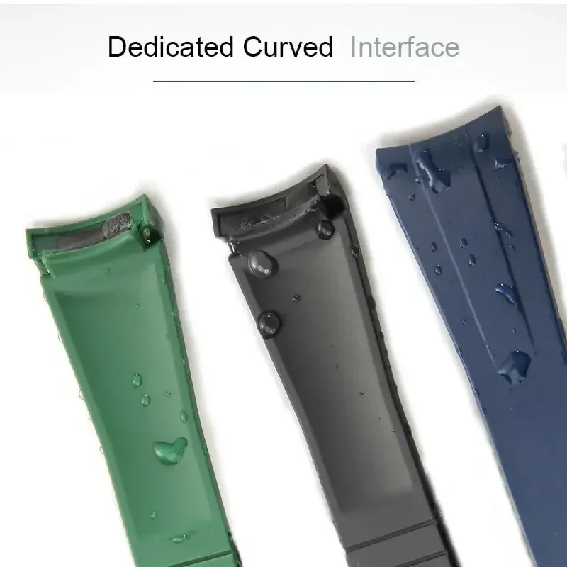 المطاط حزام (استيك) ساعة ل رولكس الغواصة يخت ماستر 20 مللي متر منحني نهاية حزام للطي مشبك مقاوم للماء الرجال استبدال حزام (استيك) ساعة #2