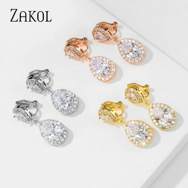 ZAKOL Big Water AAA Cz Zirconia Stone Drop Earrings Necklace Sets for Women Engagement Party Jewelry Gift FSSP263