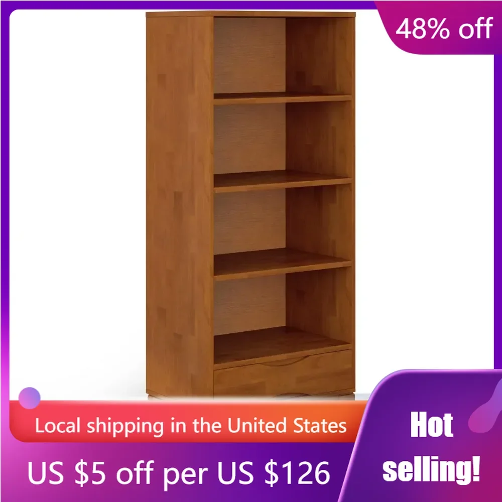 

Harper SOLID HARDWOOD 24 Inch Mid Century Modern Bookcase with Storage in Teak Brown, For the Living Room, Study Room and Office