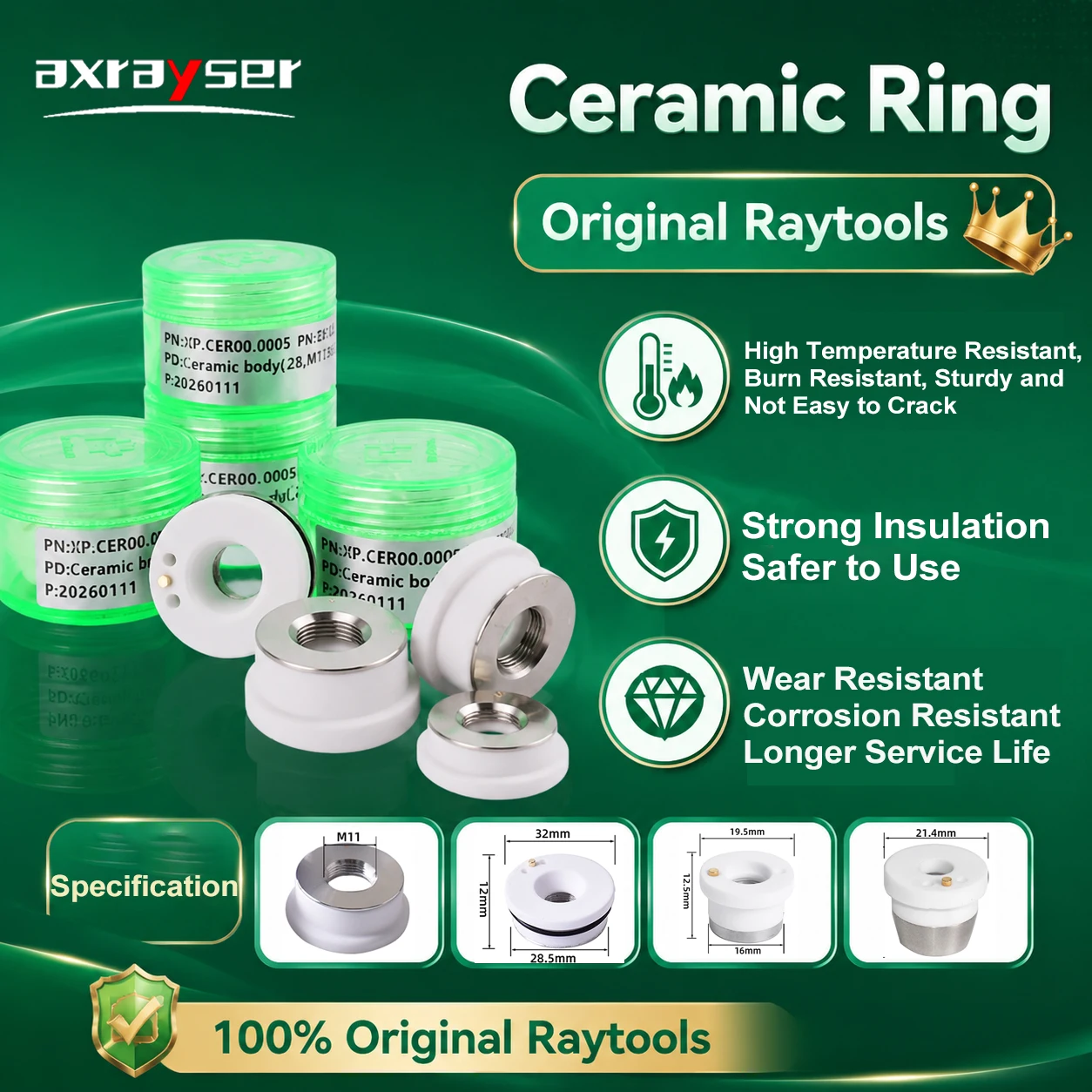 

Original Raytools Laser Ceramic Ring Nozzle Holder Ceramic Body D28 M11 D32 M14 D19.5 M8 for Raytools BT240 BM111 Cutting Head