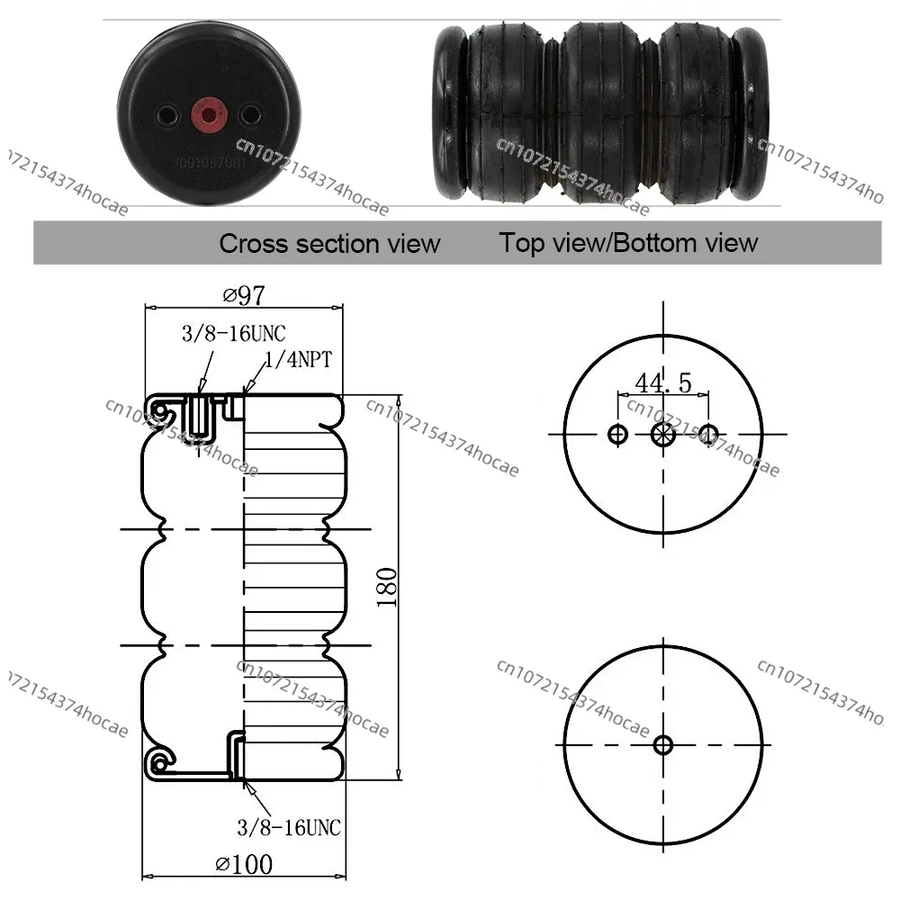 2pcs Air Ride Suspension Shock Absorber Airspring Bellow Rubber Airspring Air Ride Shock Absorber with 90° Air Inlet For Truck view 3