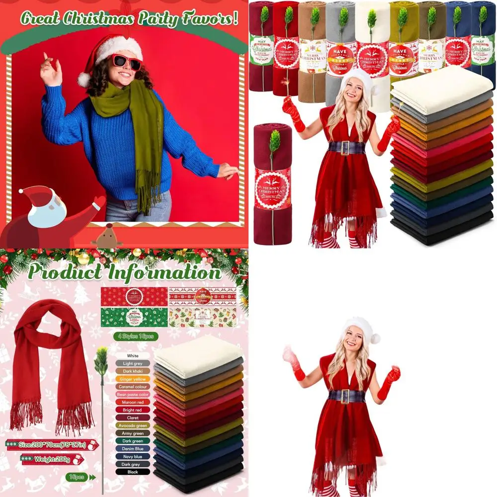

Bulk Women's Pashmina Cashmere Christmas Scarves and Shawls - Shinymoon 16 Sets Holiday Favors