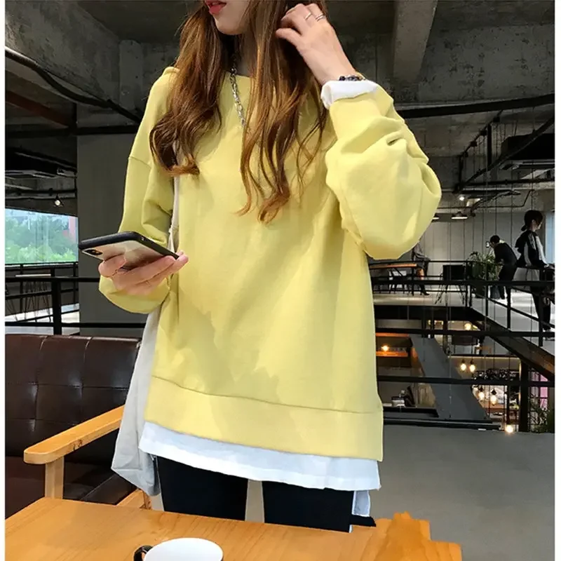 Hoodies Women Soft Thin Korean Style Loose Long-sleeved O-neck Ulzzang Solid Streetwear Minimalist Womens Clothing Chic Casual