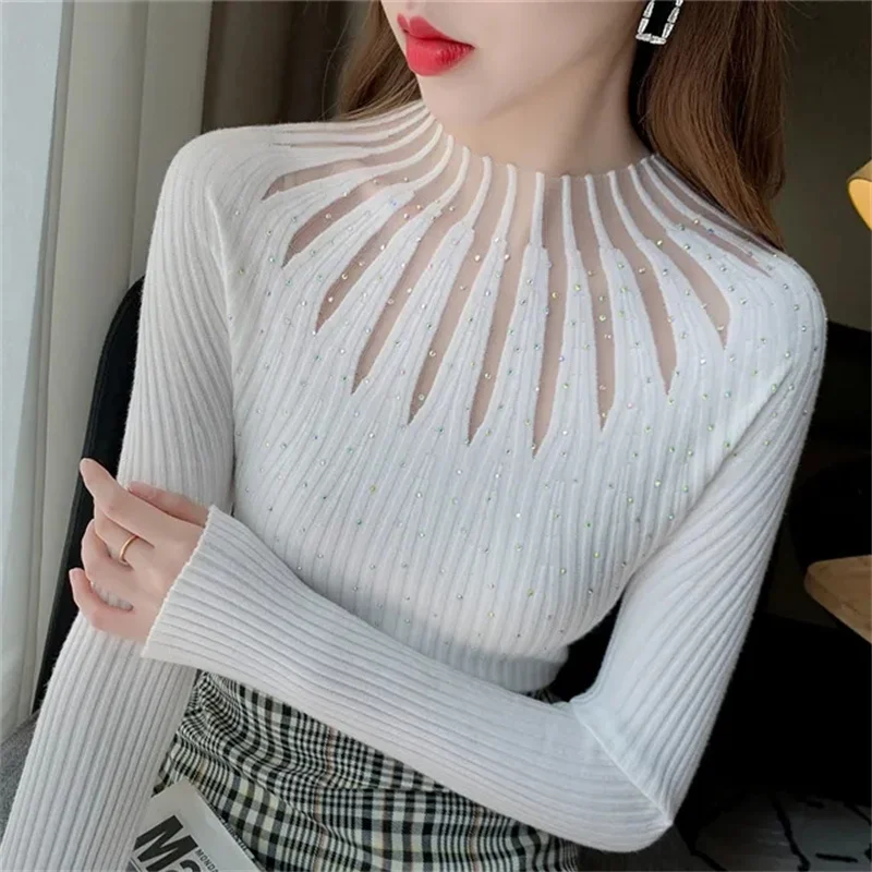 Fashion Lace Women Sweater Knitted Soft Pullovers Jumpers Basic Solid Soft Long Sleeve Sweaters For Women Autumn Winter Tops