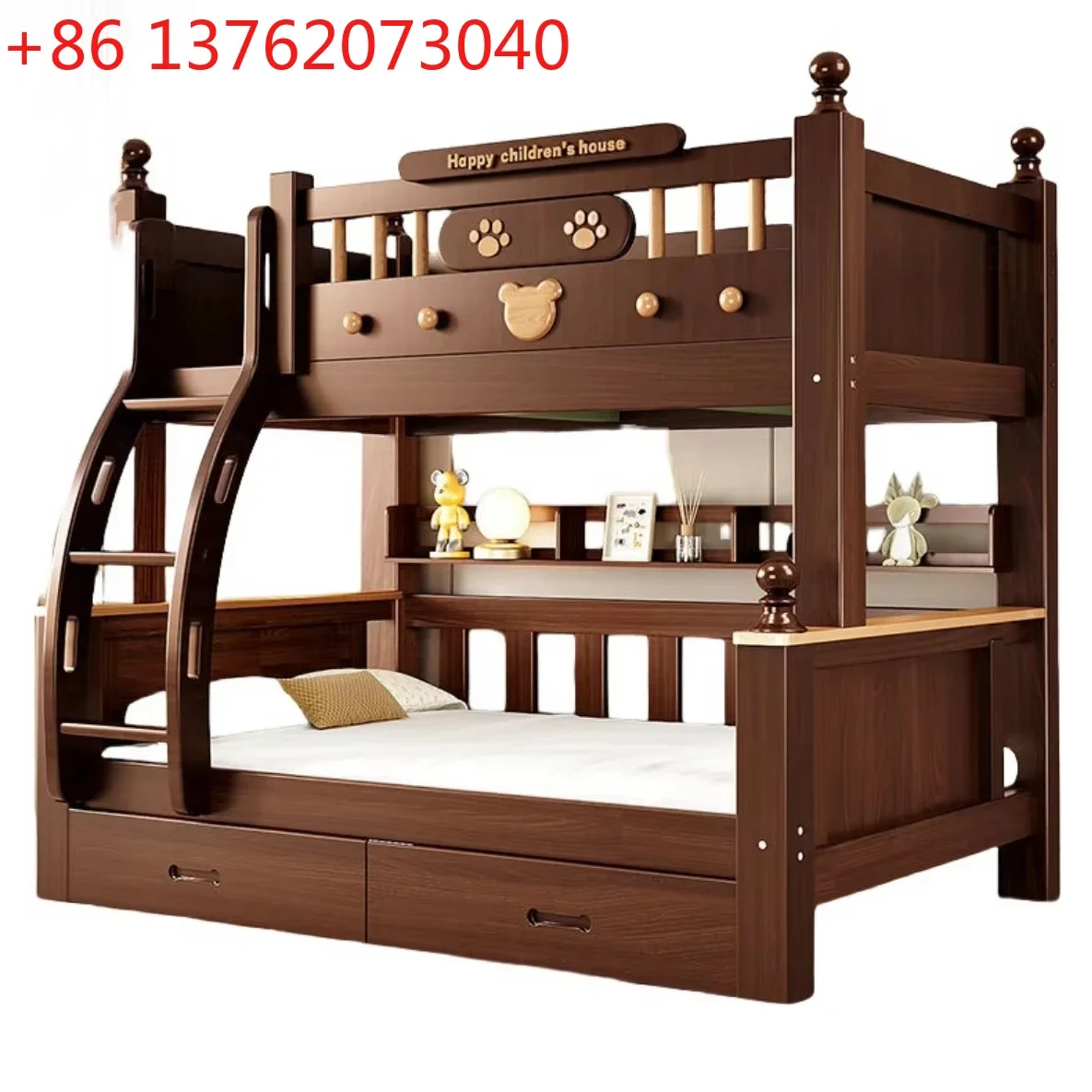 

Solid Wood High Low Bunk Bed for Kids Environmental Protection Material Bedroom Furniture Children's Bed with Mother Bed Feature
