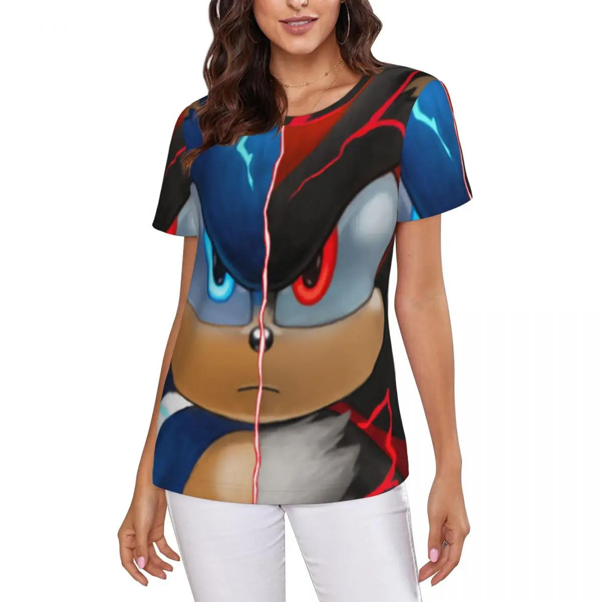 Sonic Shadow T-Shirt Women Short Sleeve T Shirts O-Neck Streetwear Cotton Summer Tees Streetwear