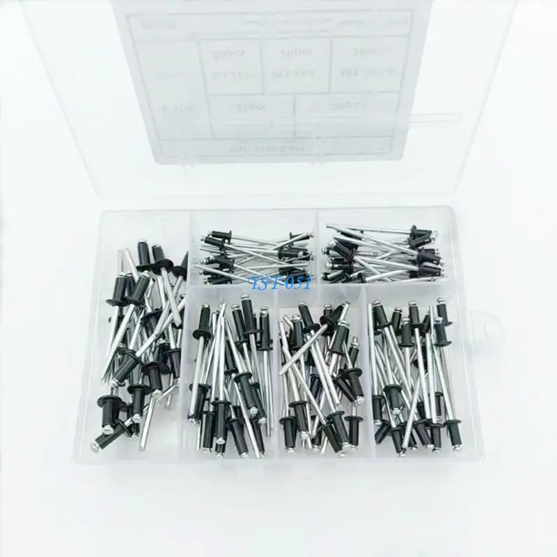 E15A 120x مجموعة متنوعة من المسامير العمياء مع حقيبة تخزين M2.4-M4 مسامير برشام ذات نهاية مفتوحة